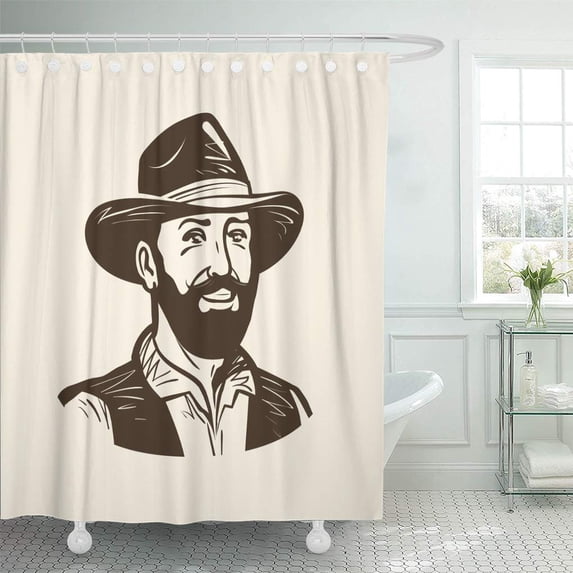 CYNLON Texas Farmer Cowboy Logo or Label Vintage Vector Illustration American Bathroom Decor Bath Shower Curtain 60x72 inch