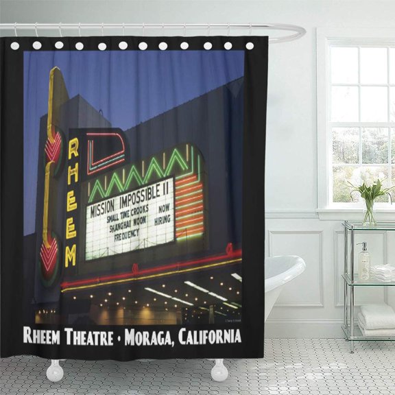 CYNLON Theater Rheem Theatre X Movie Palace Retro Americana Architecture Bathroom Decor Bath Shower Curtain 60x72 inch