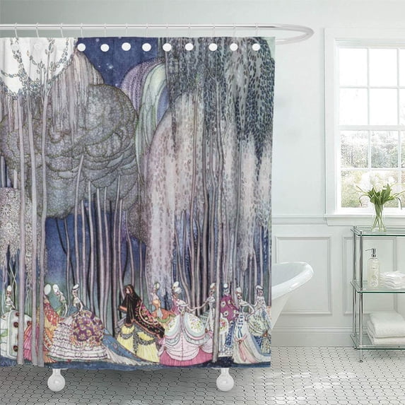 CYNLON Twelve Way to The by Kay Nielsen Dancing Princesses Bathroom Decor Bath Shower Curtain 60x72 inch