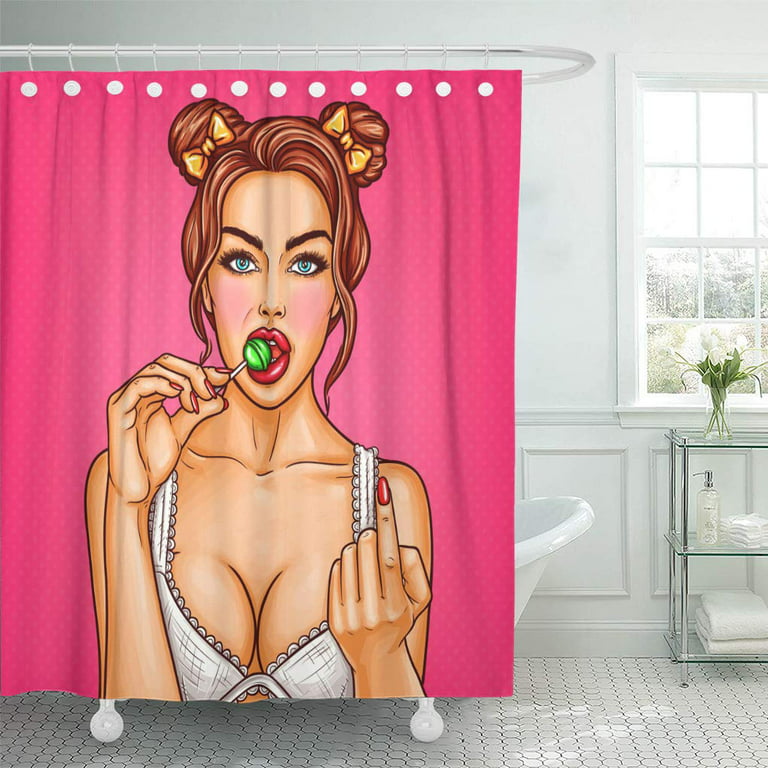 CYNLON Vector Pop Art Pin Up Girl Brunette in White Lace Bathroom
