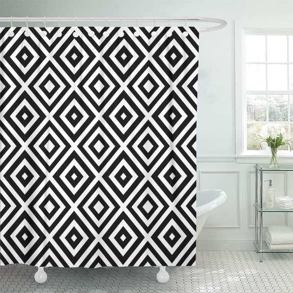 CYNLON Vector Seamless Pattern Decorative Element Design Template Striped Black Bathroom Decor Bath Shower Curtain 60x72 inch