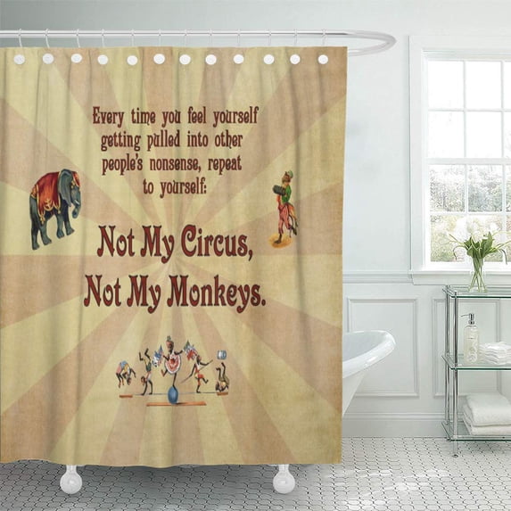 CYNLON Vintage Not My Circus Big Top Chimps Chimpanzees Humor Bathroom Decor Bath Shower Curtain 66x72 inch