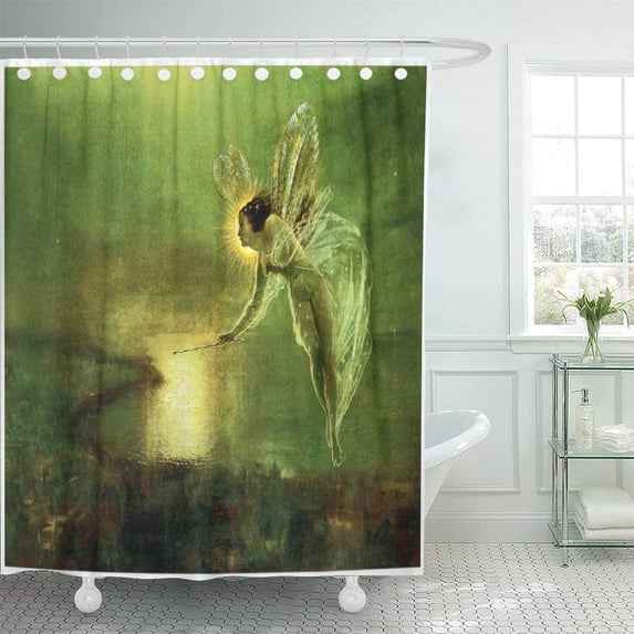CYNLON Vintage Spirit of The Fairy Painting Fine Faeries Fairytale Bathroom Decor Bath Shower Curtain 66x72 inch