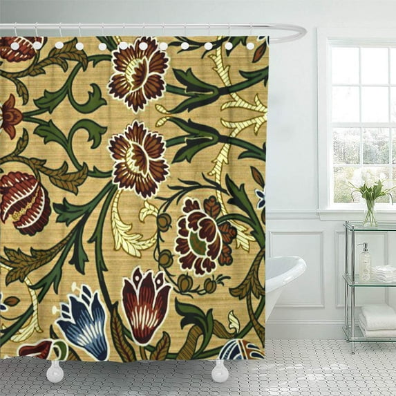 CYNLON Vintage William Morris Brocade Bathroom Decor Bath Shower Curtain 66x72 inch