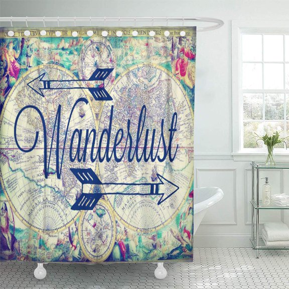 CYNLON Wander Wanderlust Map Travel Explore Adventure Antique Arrow Journey Bathroom Decor Bath Shower Curtain 66x72 inch