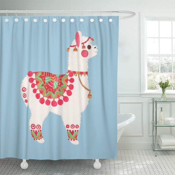 CYNLON Watercolor The Alpaca Tote Mammal Llama Cute Peru Bathroom Decor Bath Shower Curtain 60x72 inch