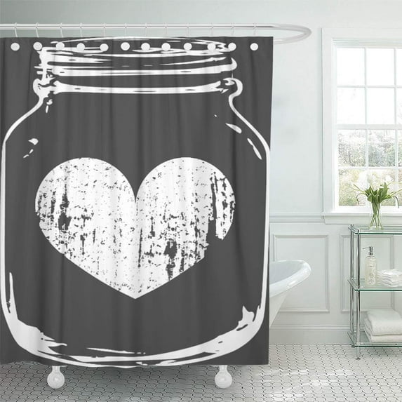 CYNLON Wedding Gray Rustic Country Chic Mason Heart Vintage Romantic Bathroom Decor Bath Shower Curtain 66x72 inch