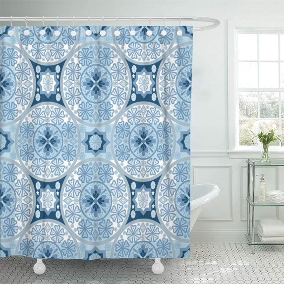 CYNLON Western Blue Abstract Seamless Lace Pattern Background Backdrop Clothes Curls Bathroom Decor Bath Shower Curtain 66x72 inch