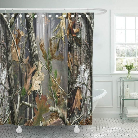 CYNLON Woods Forest Camo Cabin Camouflage Whitetail Deer Nature Bathroom Decor Bath Shower Curtain 60x72 inch