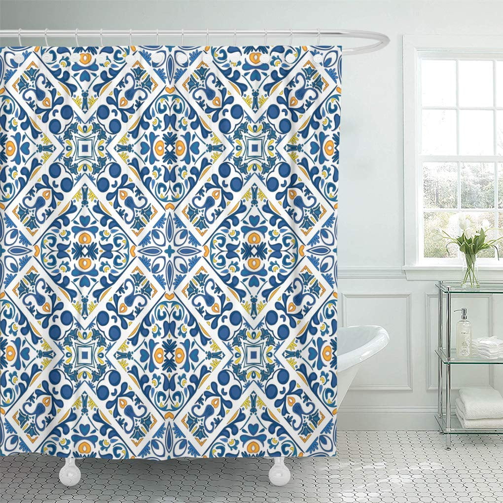 CYNLON Yellow Blue Abstract in Traditional Like Portuguese Tiles Orange  Bathroom Decor Bath Shower Curtain 66x72 inch - Walmart.com, image size:1020x1020