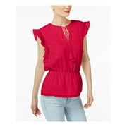 CYNTHIA ROWLEY Womens Pink Tie Cap Sleeve V Neck Top M