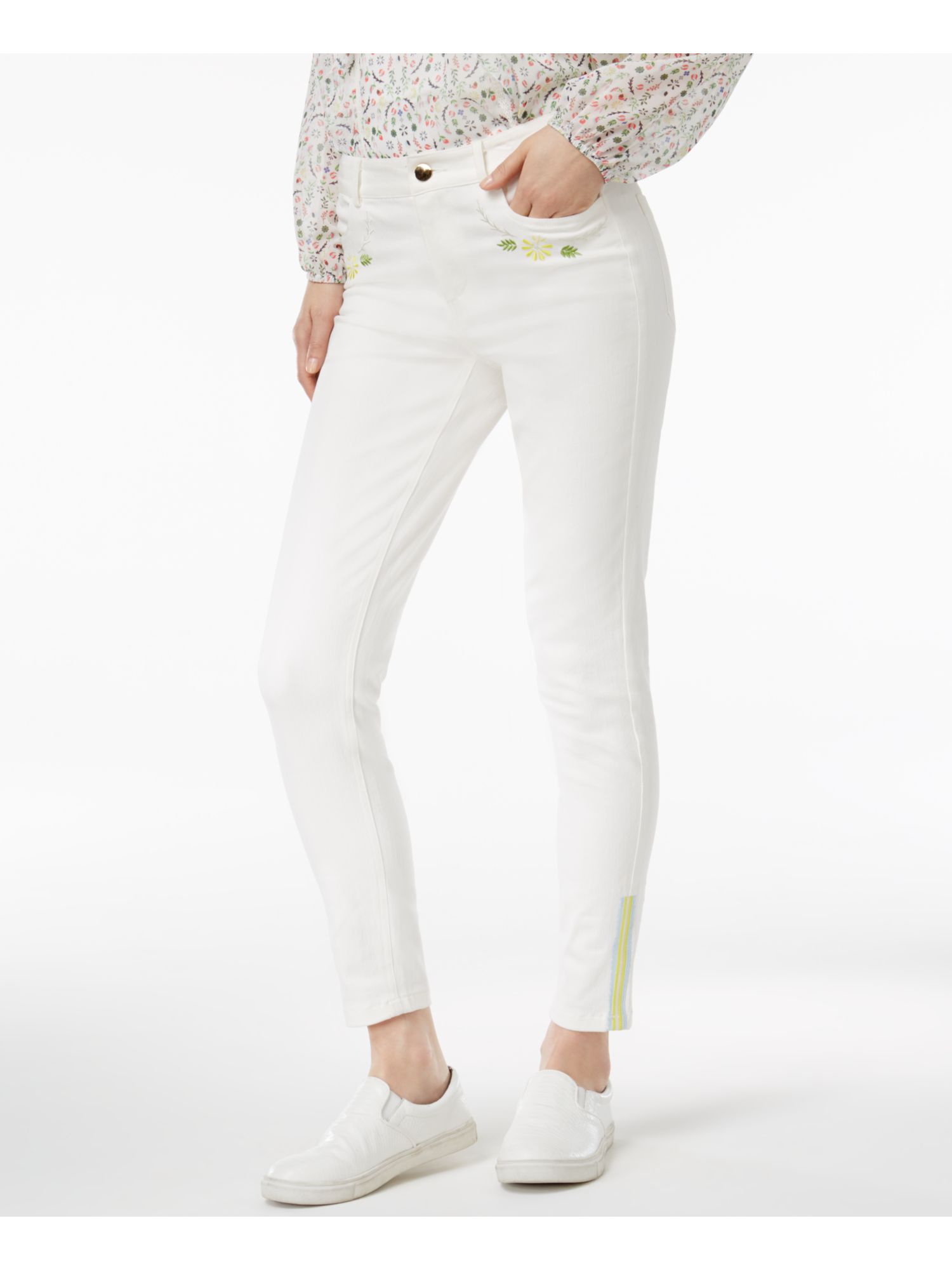 CYNTHIA ROWLEY Womens White Embroidered Pants 10 - image 1 of 4