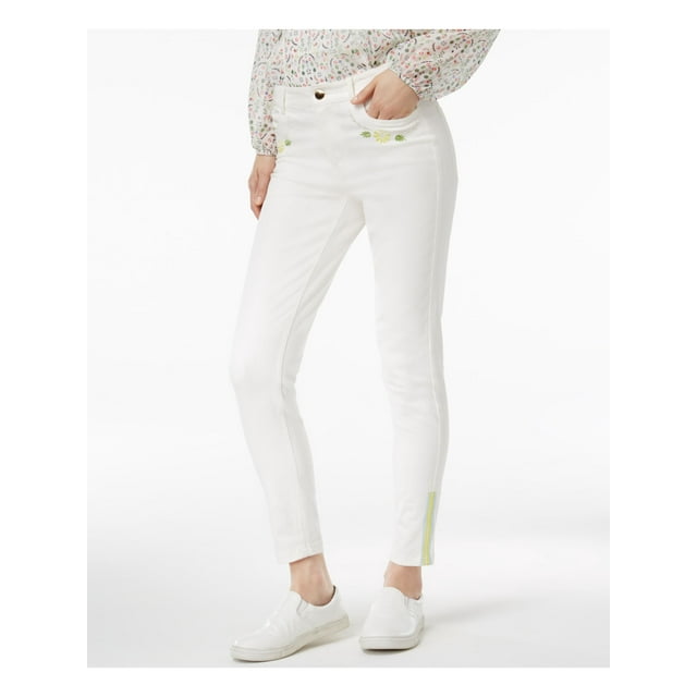 CYNTHIA ROWLEY Womens White Embroidered Pants 10