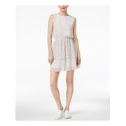CYNTHIA ROWLEY Womens White Floral Sleeveless Jewel Neck Above The Knee Fit + Flare Dress L