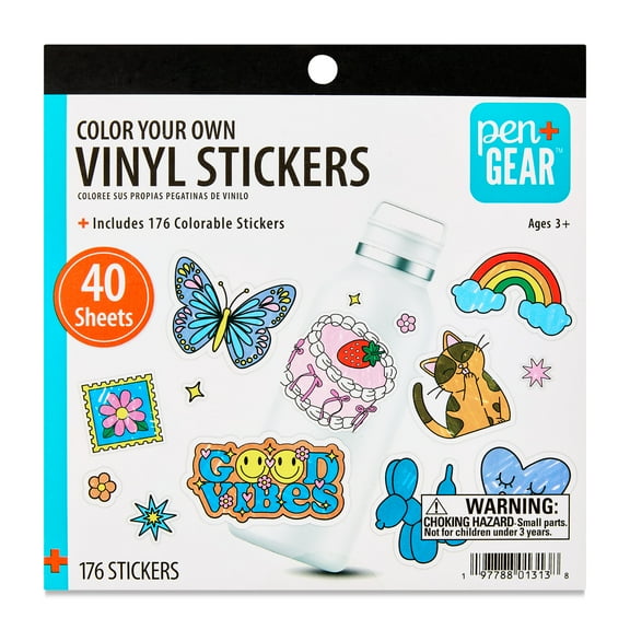 Pen+Gear Color Your Own Vinyl Sticker Kit, 176 Stickers, 40 Sheets