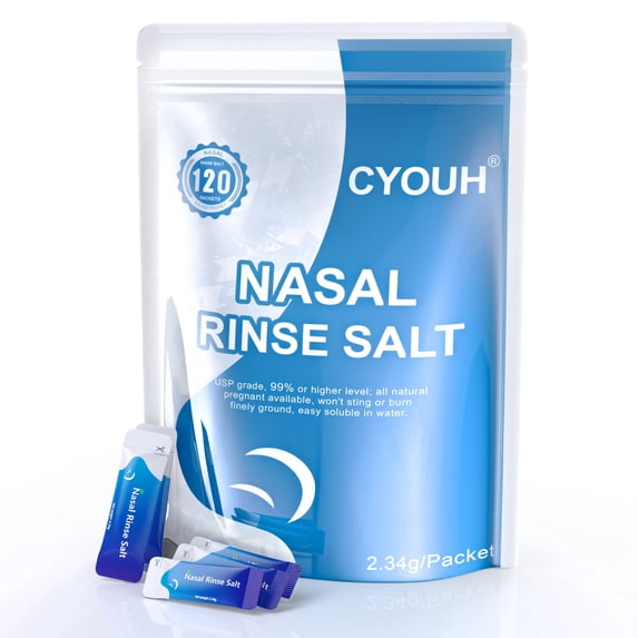 CYOUH Natural Saline Powder Packets for Sinus Wash and Nasal Irrigation, 100PCS