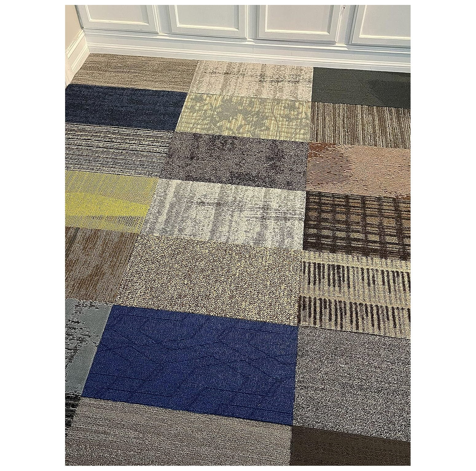 CYQUIO 12''x24'' Assorted Carpet Tile Peel and Stick 24 Planks 48sqft