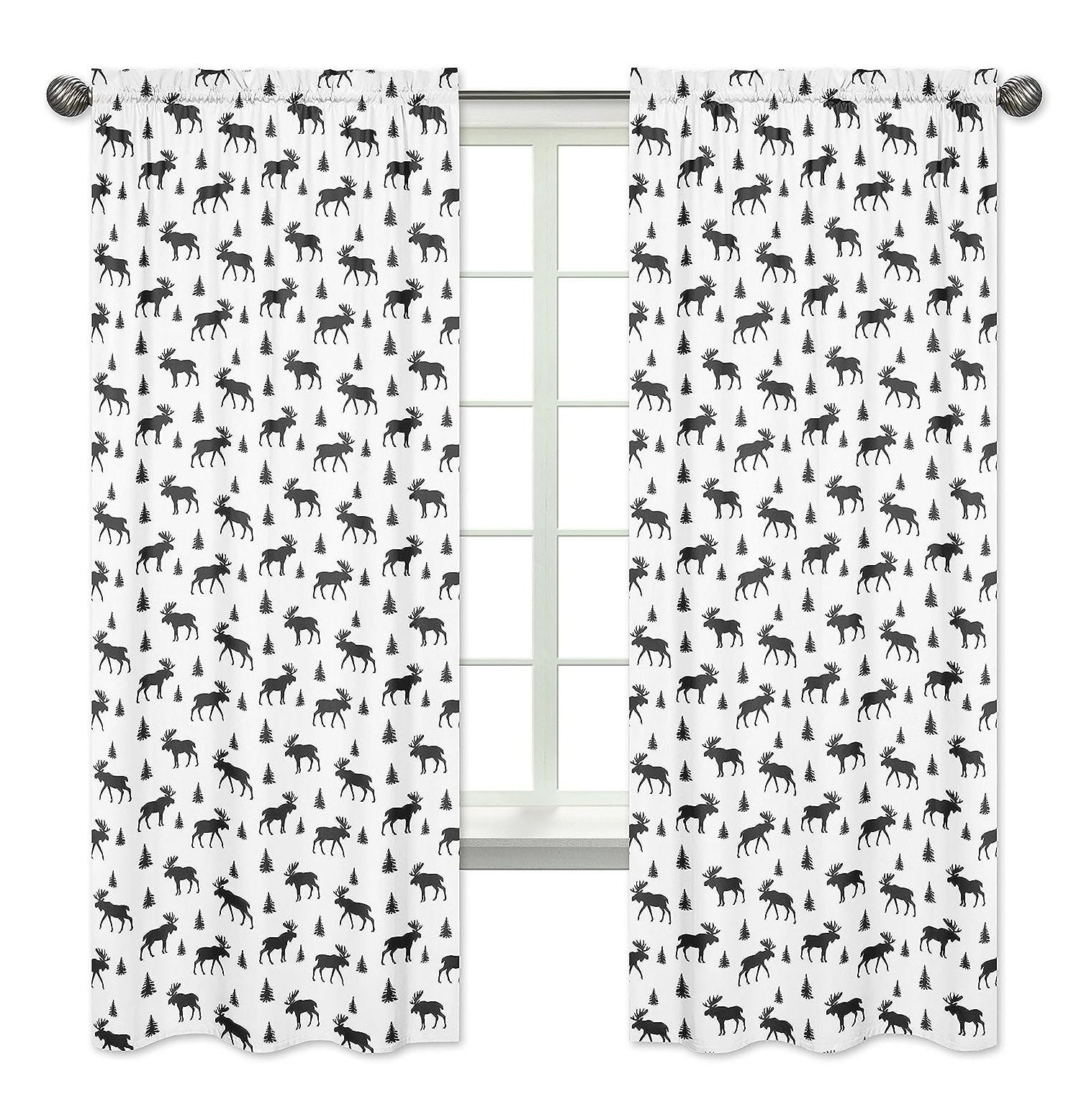 CYQUIO Black and White Woodland Window Treatment Panels Curtains for