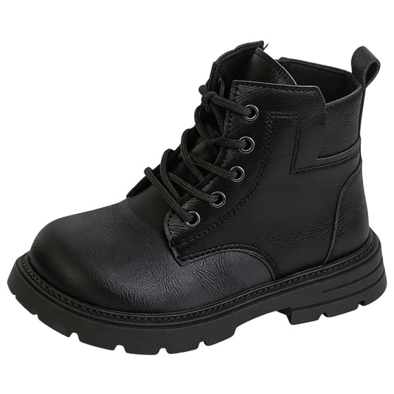 CYRBOKO Ankle Boots for Girls, Fall Winter Holiday Lace Up Non-slip Girls Riding Booties Black Size 11 (Little Kids)