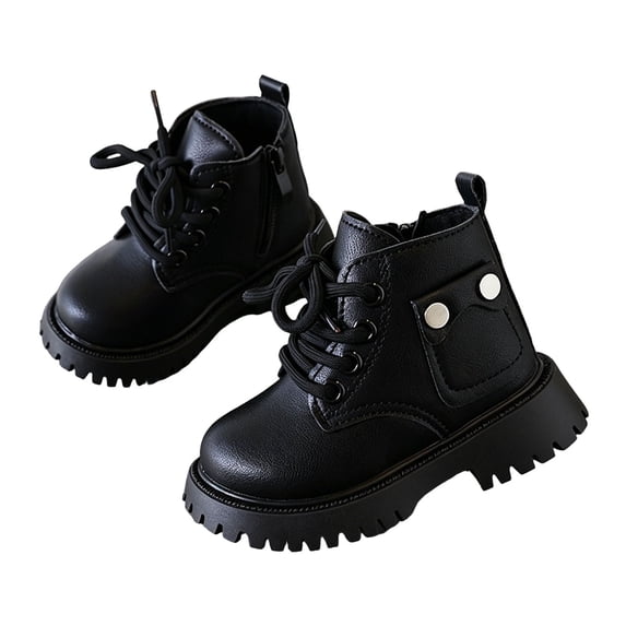 CYRBOKO Ankle Boots for Girls, Fall Winter Lace Up Non-slip Side Zip Girls Riding Booties Black Size 11 (Little Kids)