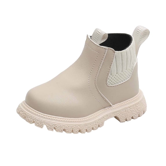 CYRBOKO Ankle Boots for Girls, Fall Winter Outdoor Non-slip Casual Girls Riding Booties Beige Size 11.5 (Little Kids)