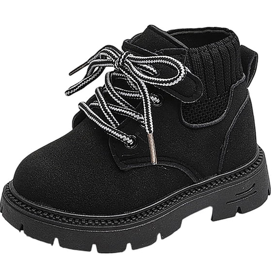 CYRBOKO Ankle Boots for Girls, Gift Lace Up Fall Winter Non-slip Girls Riding Booties Black Size 12 (Little Kids)