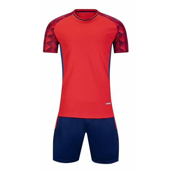 CYRBOKO Athletic Outfit Sets for Boys, Football Quick-dry Short Sleeve Elastic Waist Sports Clothing Sets Red Size 9-11 T