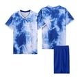 thumbnail image 1 of CYRBOKO Athletic Outfit Sets for Boys, Quick-dry Short Sleeve Elastic Waist Tie-dye Summer Top and Shorts Blue Size 12-14 T, 1 of 4