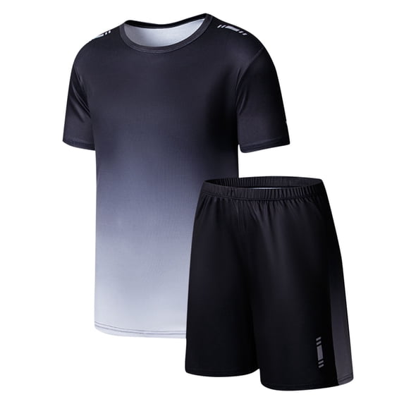 CYRBOKO Athletic Outfit Sets for Boys, Short Sleeve Breathable Quick-dry Elastic Waist Summer Clothing Sets Gray Size 12-13 T