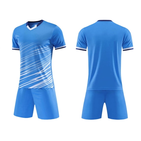 CYRBOKO Athletic Outfit Sets for Boys, Summer Elastic Waist Training Short Sleeve Soccer Jersey Sets Blue Size 5-6 T