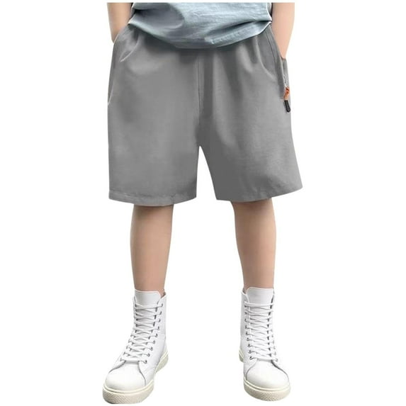 CYRBOKO Athletic Shorts for Boys, Knee-length Thin Elastic Waist Summer Shorts with Pockets Dark Gray Size 10-12 T