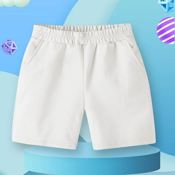 CYRBOKO Athletic Shorts for Girls, Cotton Casual Elastic Waist Summer Shorts with Pockets White Size 13-15T