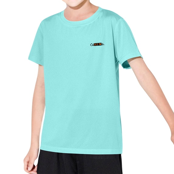 CYRBOKO Athletic T-Shirts for Boys, Short Sleeve Running Quick-dry Summer Kids Activewear Tops Green Size 16-18 T