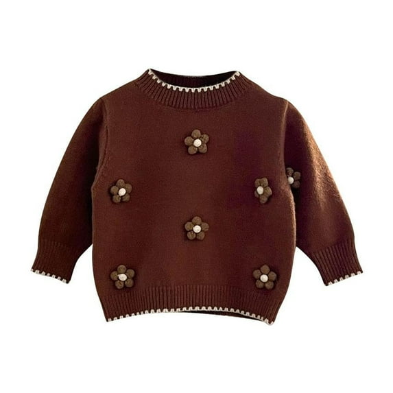 CYRBOKO Baby Boy's Knit Sweaters, Crew Neck Casual Comfy Long Sleeve Knit Pullover Brown Size 3-6 Months
