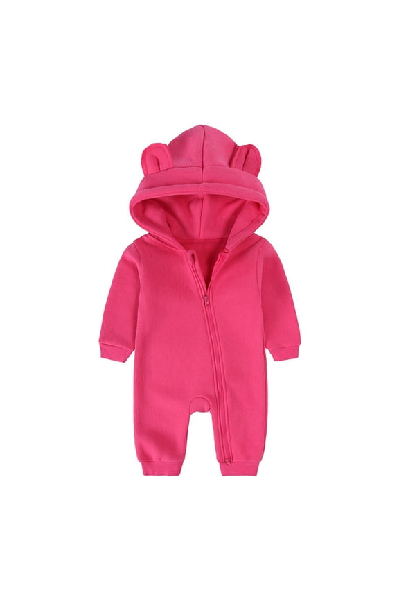 Baby Boys Girls Cotton One-pieces, Long Sleeve Zip Up Gift Thermal Unisex Babys Jumpsuits Hot Pink Size 6-9 Months