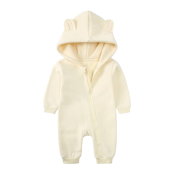 CYRBOKO Baby Boys Girls Cotton One-pieces, Thermal Zip Up Unisex Long Sleeve Gift Babys Jumpsuits Beige Size 9-12 Months