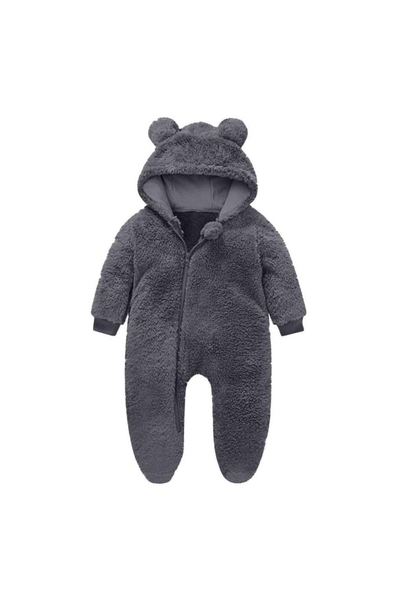 Baby Boys Girls Footed Rompers, Unisex Gift Zip Up Long Sleeve Thermal Babys Pajamas Dark Gray Size 3-6 Months