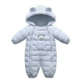 thumbnail image 1 of CYRBOKO Baby Boys Girls Hooded Rompers, Gift Unisex Zip Up Thermal Long Sleeve Winter Outerwear Blue Size 9-12 Months, 1 of 3