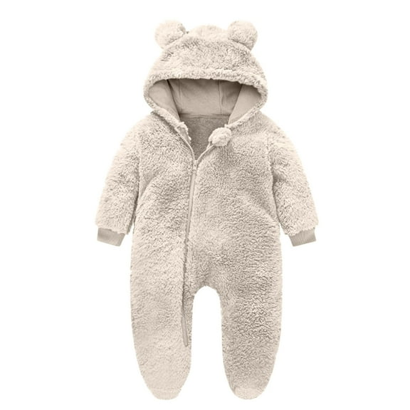CYRBOKO Baby Boys Girls Zipper Pajamas One-pieces, Soft Thermal Comfy Long Sleeve Unisex Hooded Loungewear Beige Size 9-12 Months