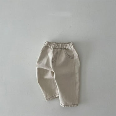 CYRBOKO Baby Boys Jeans, Lightweight Soft Comfy Cotton Denim Pants Beige Size 0-18 Months