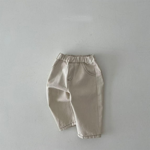 CYRBOKO Baby Boys Jeans, Lightweight Soft Comfy Cotton Denim Pants Beige Size 0-18 Months