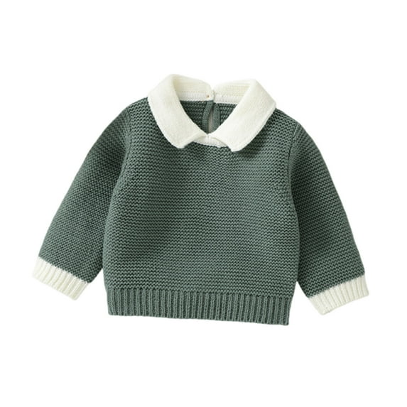 CYRBOKO Baby Boys Knit Sweaters, Long Sleeve Casual Lapel Soft Knit Pullover Army Green Size 3-6 Months