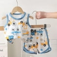 thumbnail image 1 of CYRBOKO Baby Boys Outfit Sets, 2 Pieces Sleeveless Graphic T Shirts with Shorts Sets White Size 6-9 Months, 1 of 3