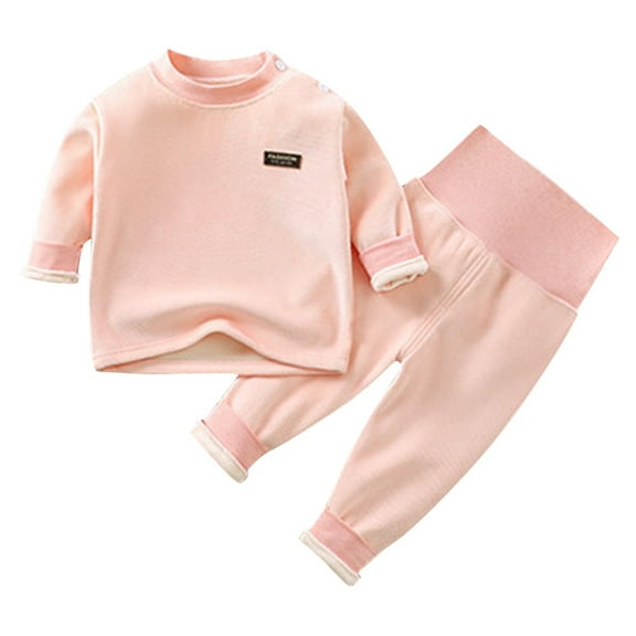 CYRBOKO Baby Boys Pajama Sets, Long Sleeve Cotton High-waist Thermal Loungewear Sets Pink Size 8-12 Months