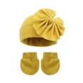 thumbnail image 1 of CYRBOKO Baby Girls Beanies Gloves Sets, Cotton Thermal Winter Fleece Hats and Mittens Yellow Size 0-6 Months, 1 of 3