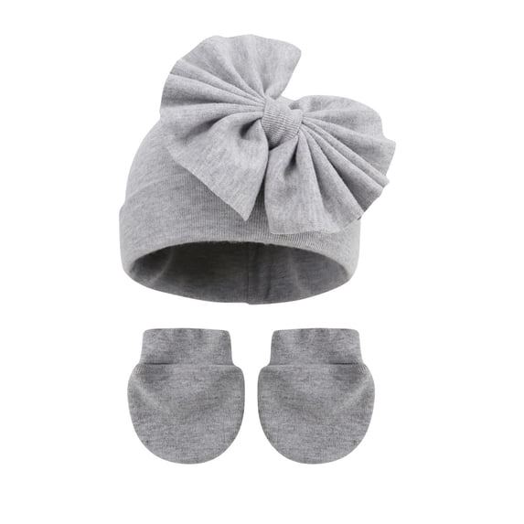 CYRBOKO Baby Girls Beanies Gloves Sets, Fleece Thermal Cotton Winter Hats and Mittens Gray Size 0-6 Months