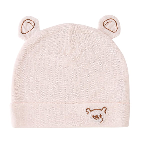 CYRBOKO Baby Girls' Beanies, Soft Cotton Thermal Double Pompoms Winter Hats Pink Size 0-4 Months