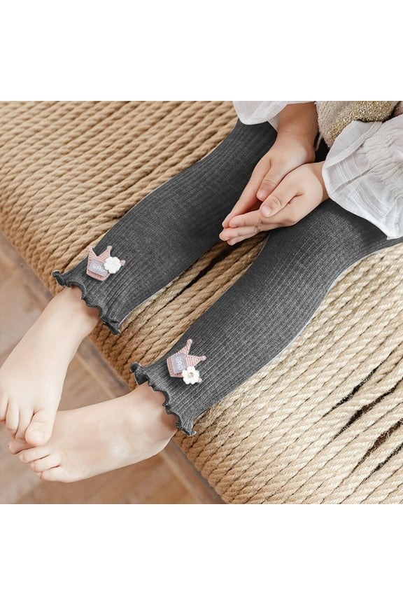 Baby Girls Leggings, Lightweight Casual Elastic Waist Stretch Tight Bottoms Dark Gray Size 6-12 Months