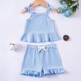 thumbnail image 1 of CYRBOKO Baby Girls Outfit Sets, Sleeveless 2 Pieces Solid Color T Shirts with Shorts Sets Blue Size 3-6 Months, 1 of 8