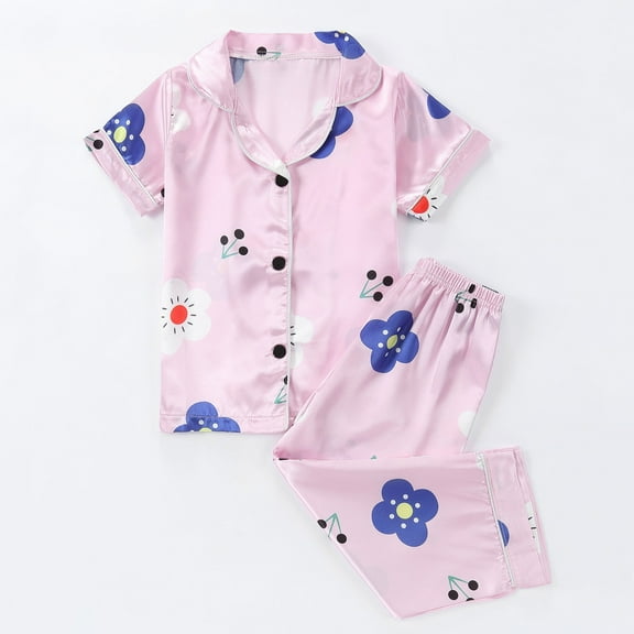 CYRBOKO Baby Girls Pajama Sets, Elastic Waist Floral Print Stretch Short Sleeve Loungewear Sets Pink Size 6-12 Months